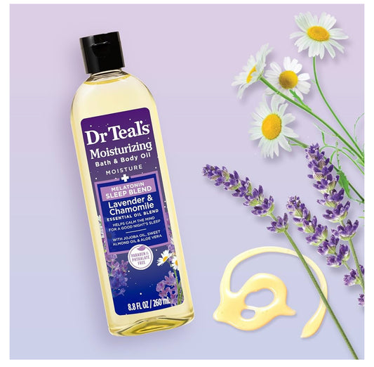 Dr Teals Moisturizing Bath & Body Oil MOISTURE SLEEP BLEND With Melatonin,Lavender & Chamomile ESSENTIAL OILS